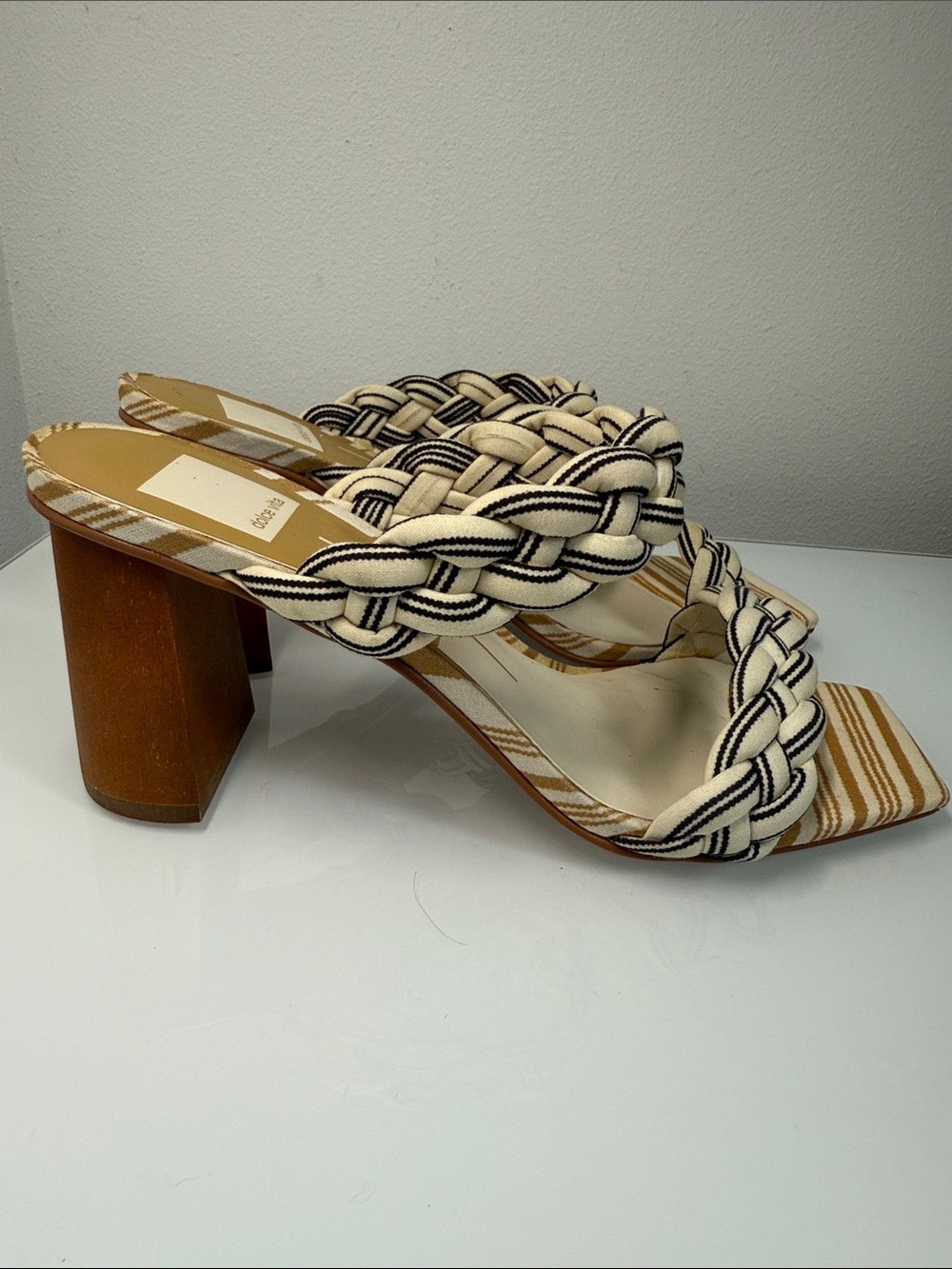 Dolce Vita Paily Braided Block Heel Sandals - Striped Fabric Size 8 - Picture 2 of 8